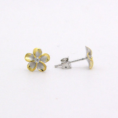 yStering Silver JewelryzVo[sAX SE Plumeria CZ Earrings 8mm/YS^nCAWG[^Vo[^Vo[COEsAX