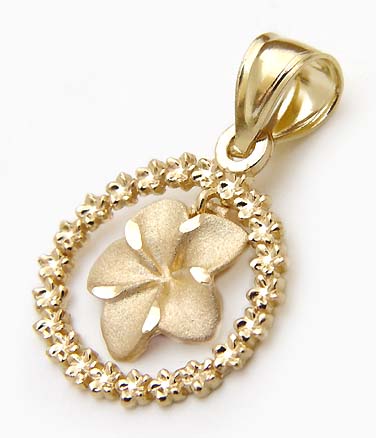 yMokuleia Jewelryz14K Yellow Gold Plumeria Flower Round Pendant^nCAWG[^14KS[h^14KS[hlbNXEy_g