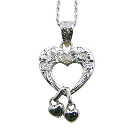 yMokuleia Jewelryz蒤Vo[y_g SP Heart + 2 Heart(S) Scroll Pendant/SS^nCAWG[^Vo[^Vo[lbNXEy_g