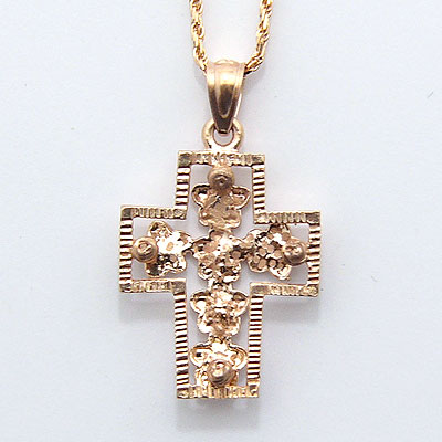 yMokuleia Jewelryz14K Rose Gold  4mm Plumeria Cross & Rose Gold 6mm Cross Pendant Top^nCAWG[^14KS[h^14KS[hlbNXEy_g