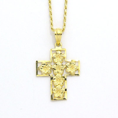 yMokuleia Jewelryz14K Yellow Gold  Plumeria  Cross Pendant Top^nCAWG[^14KS[h^14KS[hlbNXEy_g