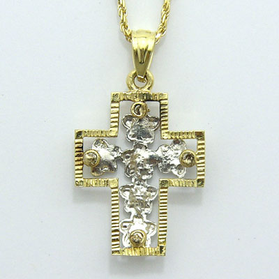 yMokuleia Jewelryz14K White Gold  4mm Plumeria Cross & Yellow Gold 6mm Cross Pendant Top^nCAWG[^14KS[h^14KS[hlbNXEy_g